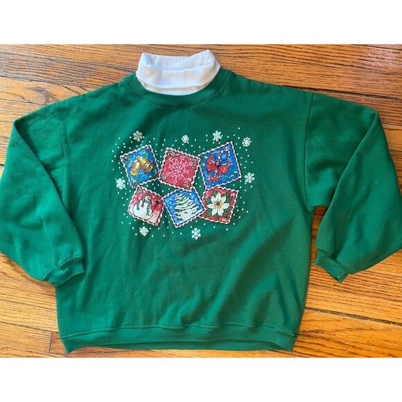 VTG Basic Editions Holiday Christmas Sweatshirt Turtleneck Women XL Double Colla - Picture 1 of 10